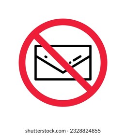No envelope icon. Forbidden mailing icon. No email vector sign. Prohibited mailing vector icon. Warning, caution, attention, restriction flat sign design. No letter