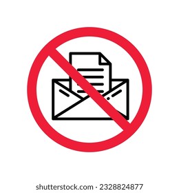 No envelope icon. Forbidden mailing icon. No email vector sign. Prohibited mailing vector icon. Warning, caution, attention, restriction flat sign design. No letter