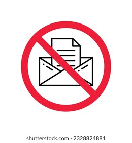 No envelope icon. Forbidden mailing icon. No email vector sign. Prohibited mailing vector icon. Warning, caution, attention, restriction flat sign design. No letter