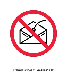 No envelope icon. Forbidden mailing icon. No email vector sign. Prohibited mailing vector icon. Warning, caution, attention, restriction flat sign design. No letter