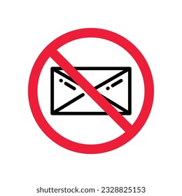 No envelope icon. Forbidden mailing icon. No email vector sign. Prohibited mailing vector icon. Warning, caution, attention, restriction flat sign design. No letter