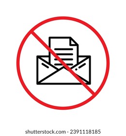 No envelope icon. Forbidden mailing icon. No email vector sign. Prohibited mailing vector icon. Warning, caution, attention, restriction flat sign design. No letter UX UI icon