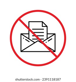 No envelope icon. Forbidden mailing icon. No email vector sign. Prohibited mailing vector icon. Warning, caution, attention, restriction flat sign design. No letter UX UI icon