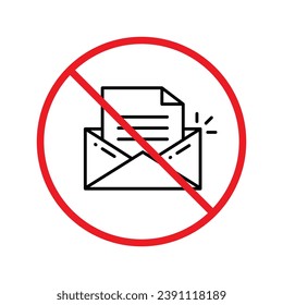 No envelope icon. Forbidden mailing icon. No email vector sign. Prohibited mailing vector icon. Warning, caution, attention, restriction flat sign design. No letter UX UI icon