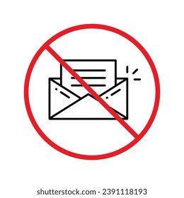 No envelope icon. Forbidden mailing icon. No email vector sign. Prohibited mailing vector icon. Warning, caution, attention, restriction flat sign design. No letter UX UI icon