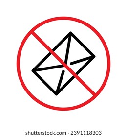 No envelope icon. Forbidden mailing icon. No email vector sign. Prohibited mailing vector icon. Warning, caution, attention, restriction flat sign design. No letter UX UI icon