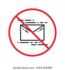 No envelope icon. Forbidden mailing icon. No email vector sign. Prohibited mailing vector icon. Warning, caution, attention, restriction flat sign design. No letter UX UI icon