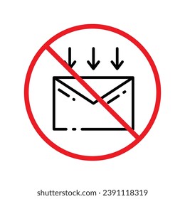 No envelope icon. Forbidden mailing icon. No email vector sign. Prohibited mailing vector icon. Warning, caution, attention, restriction flat sign design. No letter UX UI icon