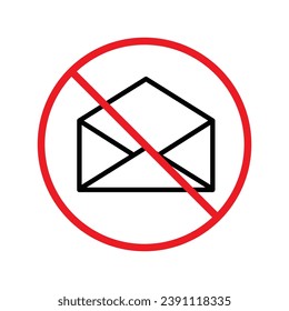 No envelope icon. Forbidden mailing icon. No email vector sign. Prohibited mailing vector icon. Warning, caution, attention, restriction flat sign design. No letter UX UI icon