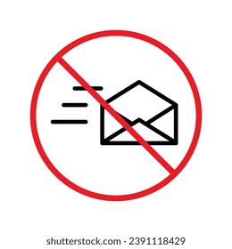 No envelope icon. Forbidden mailing icon. No email vector sign. Prohibited mailing vector icon. Warning, caution, attention, restriction flat sign design. No letter UX UI icon