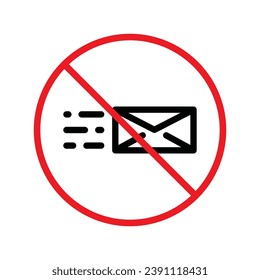 Ningún icono de sobre. Icono de correo prohibido. No hay señal de vector de correo electrónico. Icono de vector de correo prohibido. Advertencia, precaución, atención, restricción de diseño plano de señalización. Icono de interfaz de usuario de UX sin letra