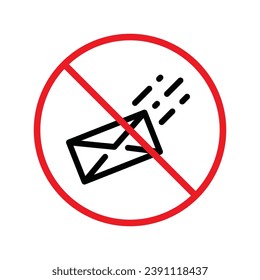No envelope icon. Forbidden mailing icon. No email vector sign. Prohibited mailing vector icon. Warning, caution, attention, restriction flat sign design. No letter UX UI icon