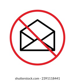 No envelope icon. Forbidden mailing icon. No email vector sign. Prohibited mailing vector icon. Warning, caution, attention, restriction flat sign design. No letter UX UI icon