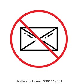 No envelope icon. Forbidden mailing icon. No email vector sign. Prohibited mailing vector icon. Warning, caution, attention, restriction flat sign design. No letter UX UI icon