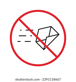 No envelope icon. Forbidden mailing icon. No email vector sign. Prohibited mailing vector icon. Warning, caution, attention, restriction flat sign design. No letter UX UI icon