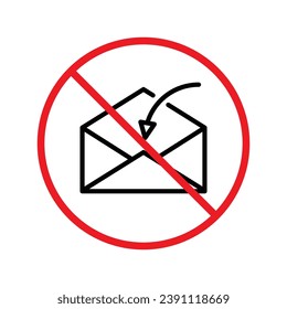 No envelope icon. Forbidden mailing icon. No email vector sign. Prohibited mailing vector icon. Warning, caution, attention, restriction flat sign design. No letter UX UI icon