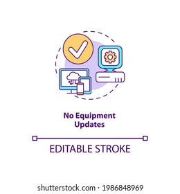 No equipment updates concept icon. SaaS benefit idea thin line illustration. Cloud computing. No excessive equipments, technology purchases. Vector isolated outline RGB color drawing. Editable stroke