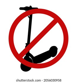 No e-scooter icon. Sign of crossed motorized or electric scooter. Vector Illustration