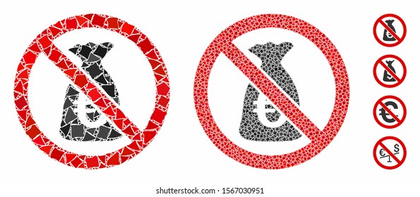 No euro funds composition of trembly items in variable sizes and color tints, based on no euro funds icon. Vector rugged items are combined into composition.