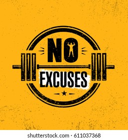 No Excuses. Gym Workout Motivation Quote Stamp Vector Design Element.