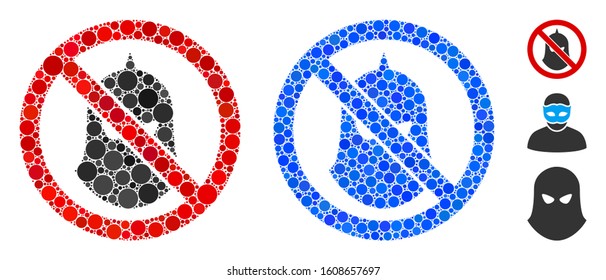 No executioner balaclava composition of circle elements in various sizes and shades, based on no executioner balaclava icon. Vector circle elements are united into blue mosaic.