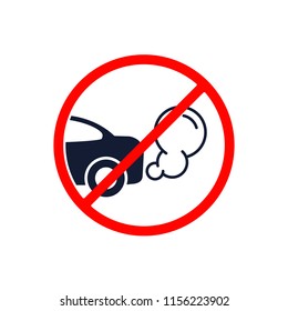 No Exhaust gases from the car forbidden road sign, Vector illustration.