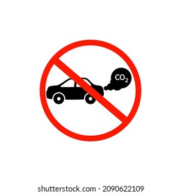 No Exhaust gases from the car forbidden road sign, Vector illustration icon