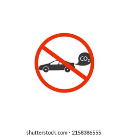 No Exhaust gases from the car forbidden road sign, Vector illustration icon flat sign