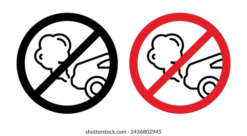 No Exhaust Gases Sign Icon Set. Vector Illustration