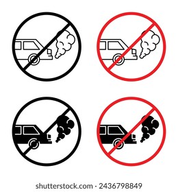 No Exhaust Gases Sign Vector Illustration Set. Forbidden Air Purity Sign suitable for apps and websites UI design style.