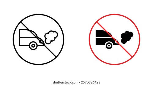 No exhaust gases sign vectors set in black. line and flat versions