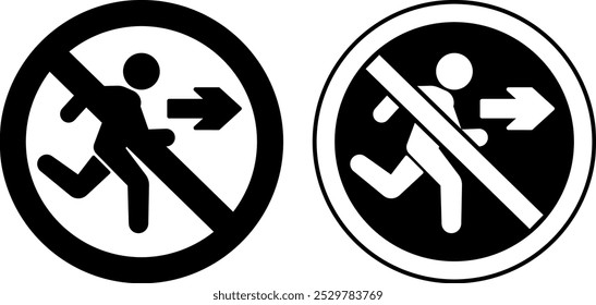 No Exit Signs. Black and white vector icons. Prohibitory Evacuation Sign. No Emergency Exit. The sign is placed in a prominent place near the Attic or Basement