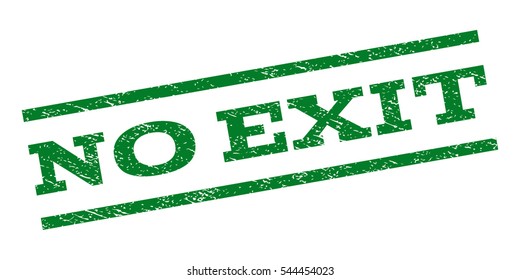 No Exit watermark stamp. Text tag between parallel lines with grunge design style. Rubber seal stamp with unclean texture. Vector green color ink imprint on a white background.