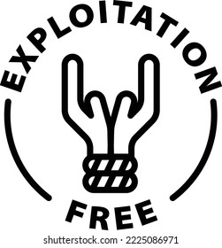 No exploitation free icon. Black outline rounded isolated product label icon tag stamp vector on transparent background