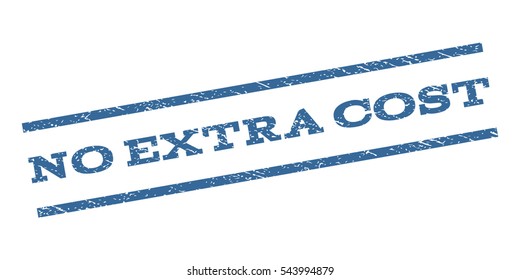 No Extra Cost watermark stamp. Text caption between parallel lines with grunge design style. Rubber seal stamp with unclean texture. Vector cobalt blue color ink imprint on a white background.