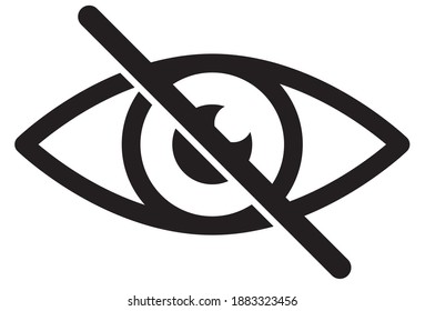 No eye. Black crossed eyeball icon. Concept of avoid look at hidden confidential secret like password. Vector symbol isolated on white background.