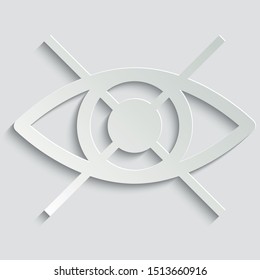No Eye icon. avoid eye contact. Prohibition forbidden symbol. Do not spy, watch. not visible sign. Do not use for eyes.  Vector icon for apps and websites.  paper icon  with shadow 
