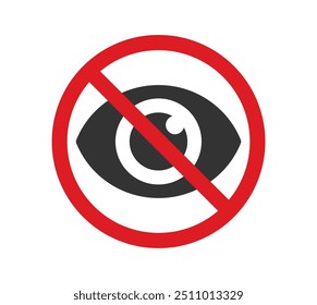 No eye icon symbol, eye crossed out, hidden, invisible. Vector illustration image. Isolated on white background.