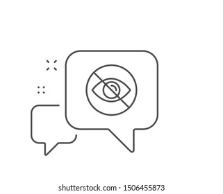 No eye line icon. Chat bubble design. Not looking sign. Optometry vision care symbol. Outline concept. Thin line not looking icon. Vector
