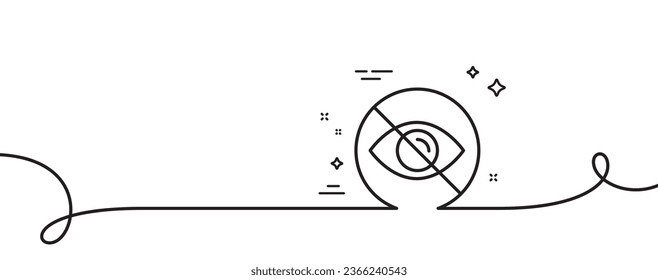 No eye line icon. Continuous one line with curl. Not looking sign. Optometry vision care symbol. Not looking single outline ribbon. Loop curve pattern. Vector