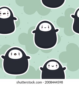 No Face Kawaii Ghost Seamless Pattern Background, Halloween Vector illustration