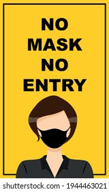No face mask no entry. Covid-19 warning sign Caution sign banner. No entry without face mask. Vector illustration for entry or front doors in public places in order to prevent  coronavirus spreading. 