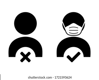 No Face Mask, No Entry Icon. Vector Image.