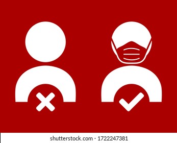 No Face Mask, No Entry Icon. Vector Image.