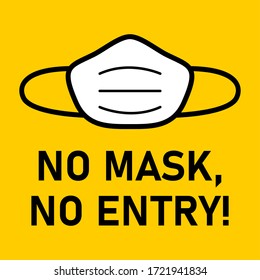 No Face Mask, No Entry Instruction Sign. Vector Image.