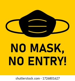 No Face Mask, No Entry Instruction Sign. Vector Image.