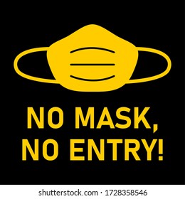 No Face Mask, No Entry Instruction Sign. Vector Image.