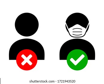 No Face Mask, No Entry Or Face Masks Required Icon. Vector Image.