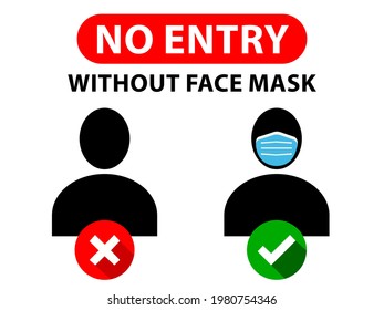 No Face Mask, No Entry Or Face Masks Required Icon. Vector Image.