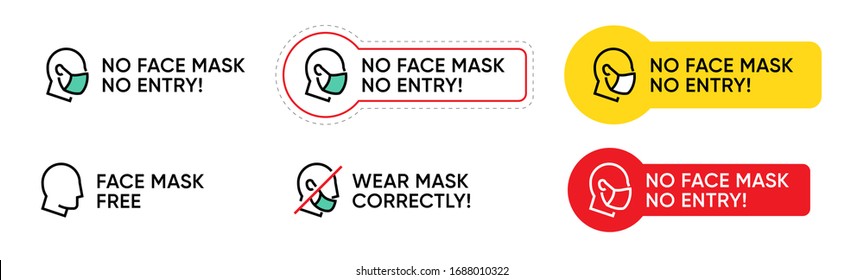 No Face Mask No Entry Message To Enter A Public Place. Stop Novel Coronavirus Outbreak Covid-19. Pandemic Editable Line Icon.